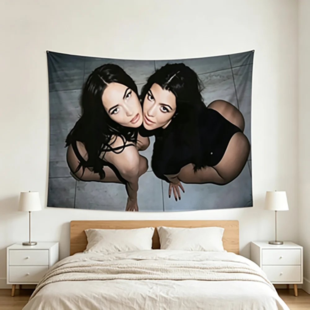 Trendy Y2K Megan Fox And Kourtney Kardashian Print Tapestry Wall Hanging Aesthetic Bedroom Living Room Decor Background Cloth