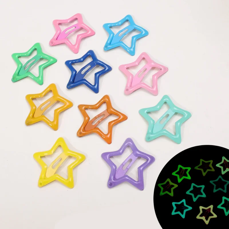 10/1pcs Candy Color Luminous Star Hair Clips for Girls Y2K Luminescence Star Metal Snap Clip Hairpins Barrettes Hair Jewelry