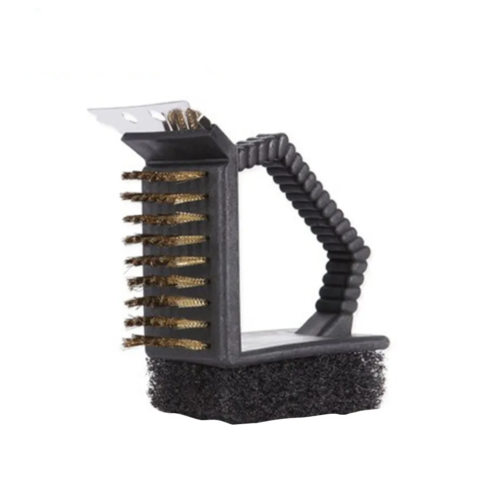 3 in Bbq Grill Brush with Stainless Steel Scraper Brass Bristles Heavy Duty Scouring Pad for Gas Charcoal Grills