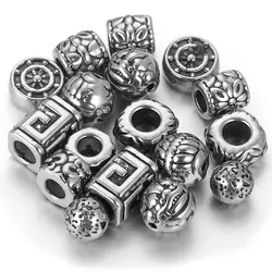 5Pcs Stainless Steel Vintage Square Tube Flower Bead Spacer Large Holes Beads for Bracelet Jewelry Making Necklace Metal Hair