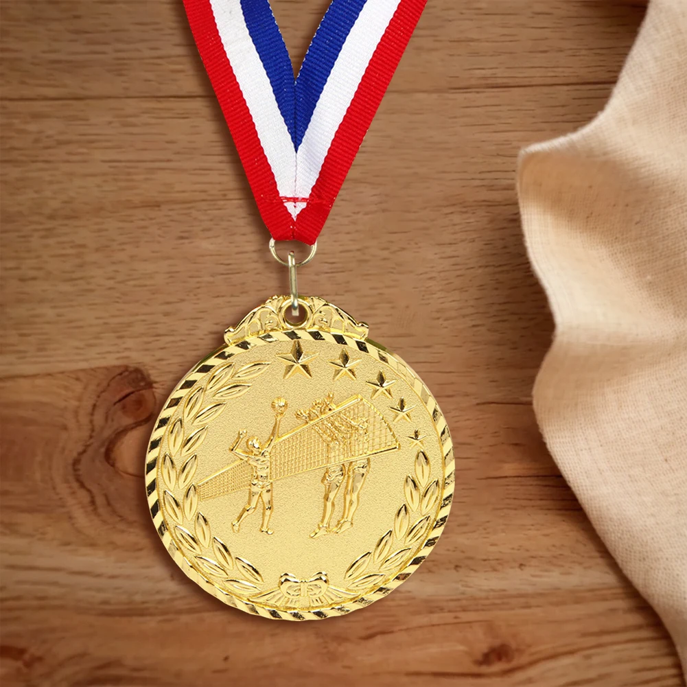 

6.5cm Volleyball Medal Sports Rewards with Neck Ribbon Metal Winner Medals Gold/Silver/Bronze Medal for Sports Competition