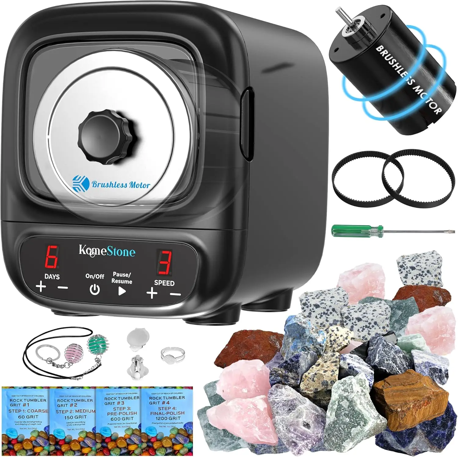 

Professional Rock Tumbler Kit Ultra Quiet & Cutting Edge Brushless Motor Rock Polisher for Adults&Rock Collector Noise-Reduction