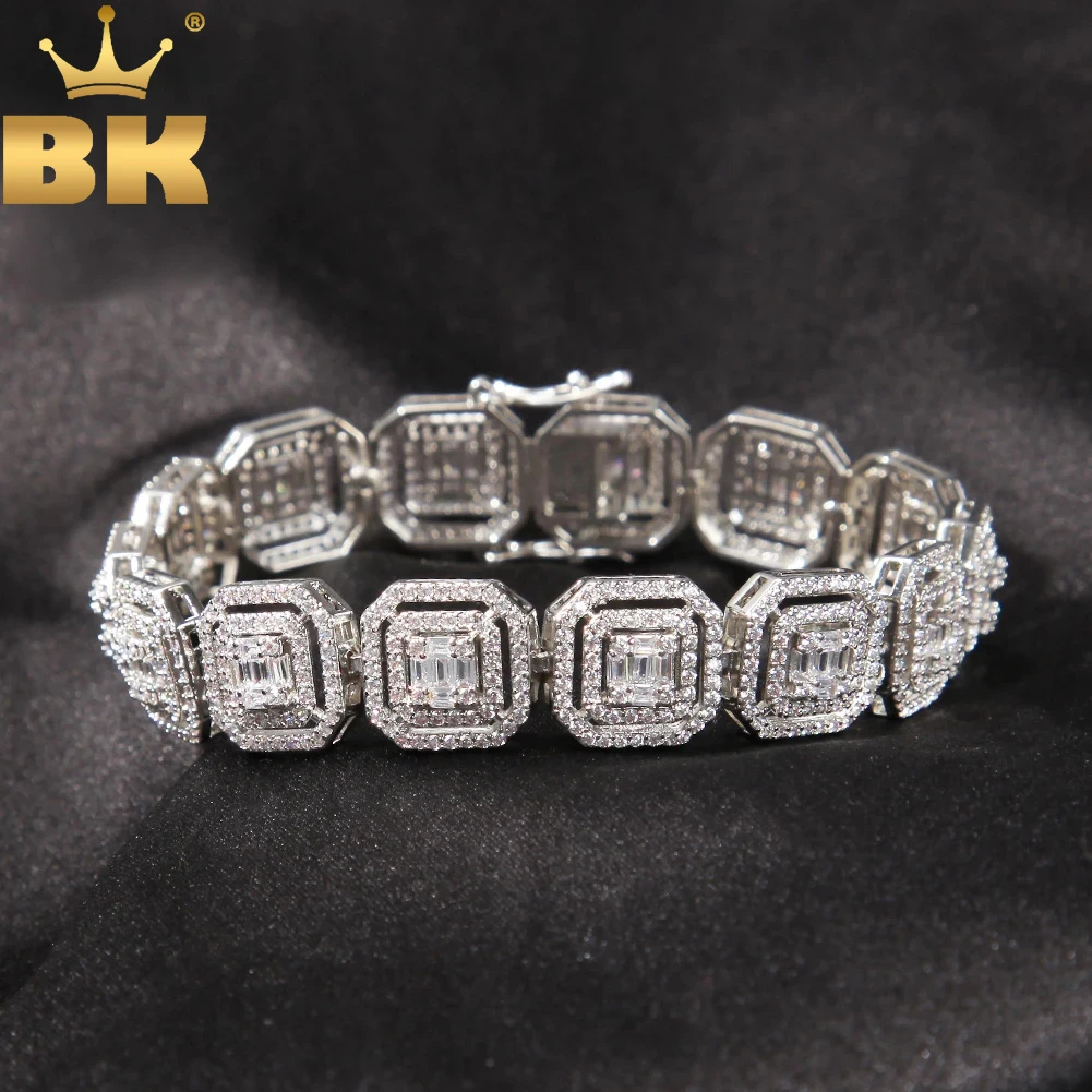 TBTK 13MM Link Bracelet Iced Out Micro BaguetteCubic Zirconia Bracelets Luxury Clasp Street Style Fashion Hiphop Rock Jewelry