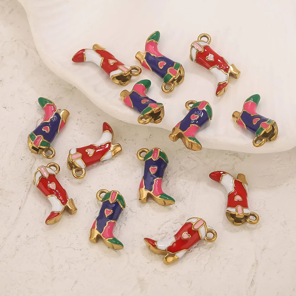 

3pcs Stainless Steel Red Enamel Boots Charm Gold Plated 18k for DIY Necklace Earrings Vintage Jewelry Making Materials Wholesale