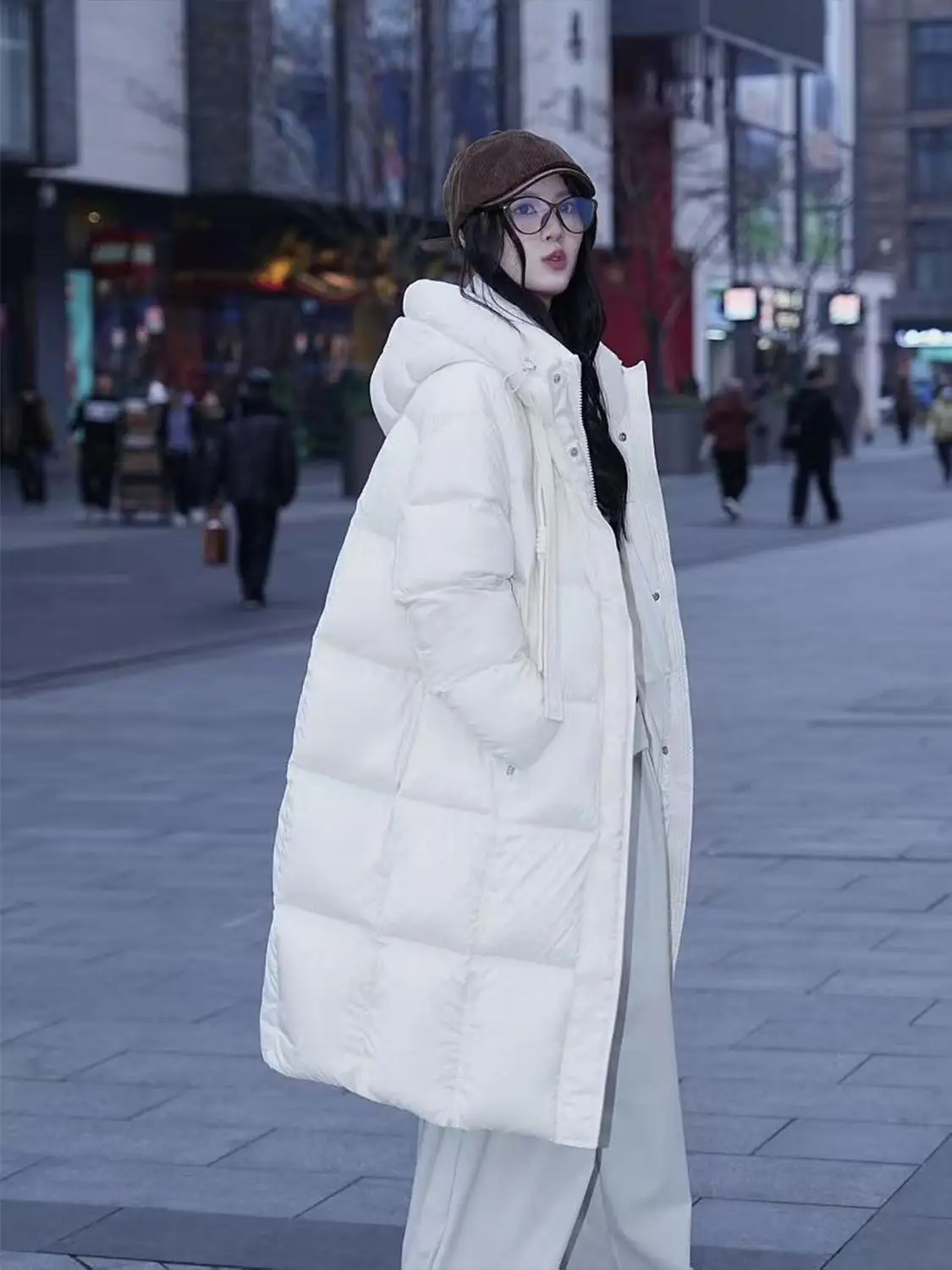 

Cloud Zero Prure down Jaet Women's Long Coat Hat Included High Fill Power White Du down Thiened Winter Coat