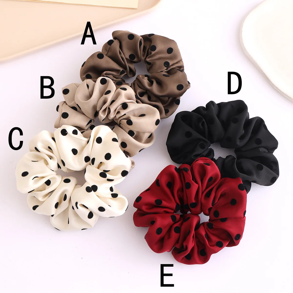 Korean Style New Arrival Satin Polka Dot Scrunchies – French Retro Fabric Elastic Hair Ties