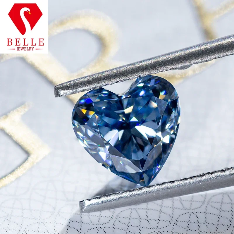 PTX Excellent Vivid Blue Crushed Heart Cut Loose Moissanite VVS1 GRA Certificated Diamond Beads for Jewelry Making Charms/DIY