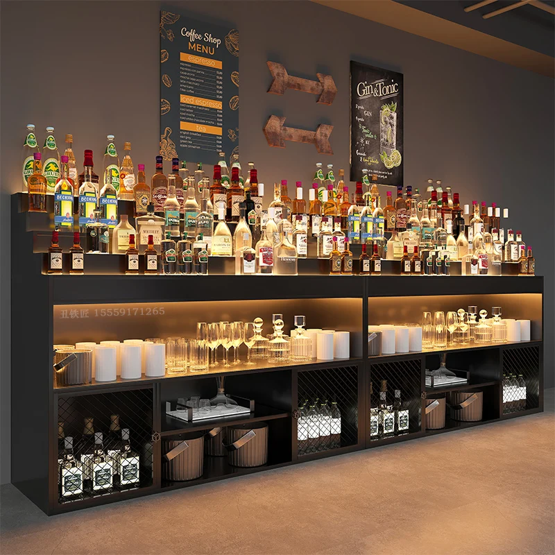 Wine Cabinet Display Cabinet Bar Bar Luminous Wine Rack Shelf Wine Mixer Counter Against the Wall Commercial Dining Side Locker