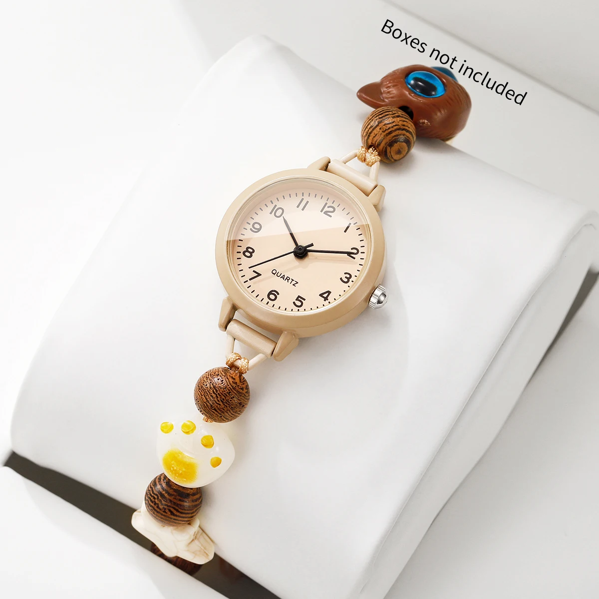 Fashion Women Round Dial Quartz Watch Lovely Beaded Bracelet Strap Wristwatches Relogio Feminino Girls Clock Gift (Without Box)