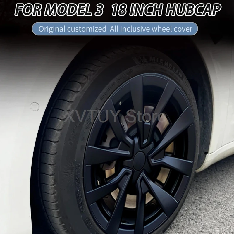 4PCS for Tesla Model 3 Hub Caps Performance Replacement Wheel Cover 18 Inch Automobile Full Rim Cover Accessories for 2017-2023