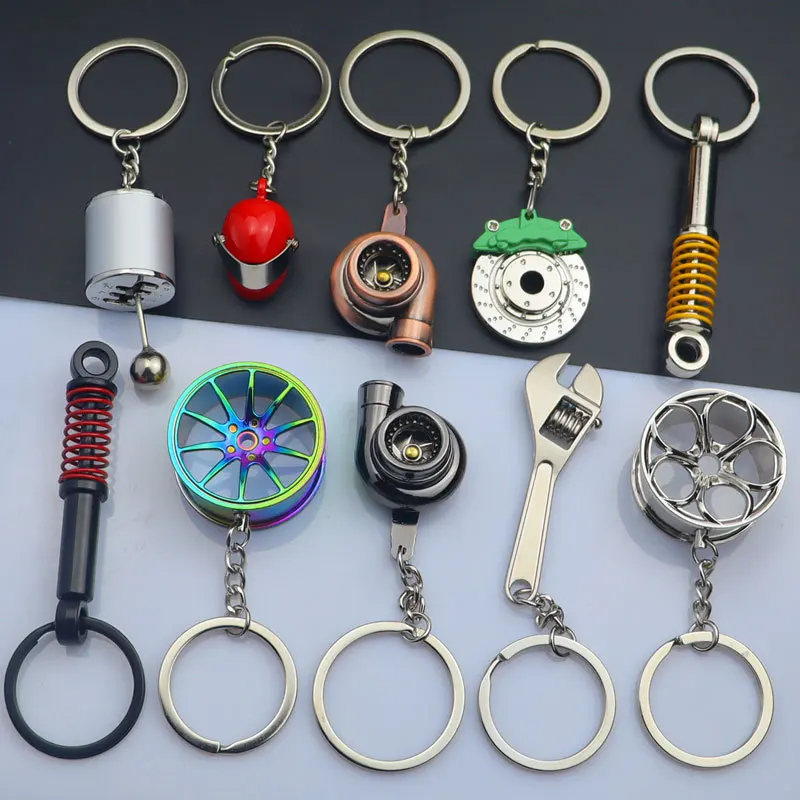 Creative Gear Head Keychain Speed Gearbox Keyring For Car Key Turbo Hub Brake Disc Pendant Shock Absorber Keys Holder Chain Ring