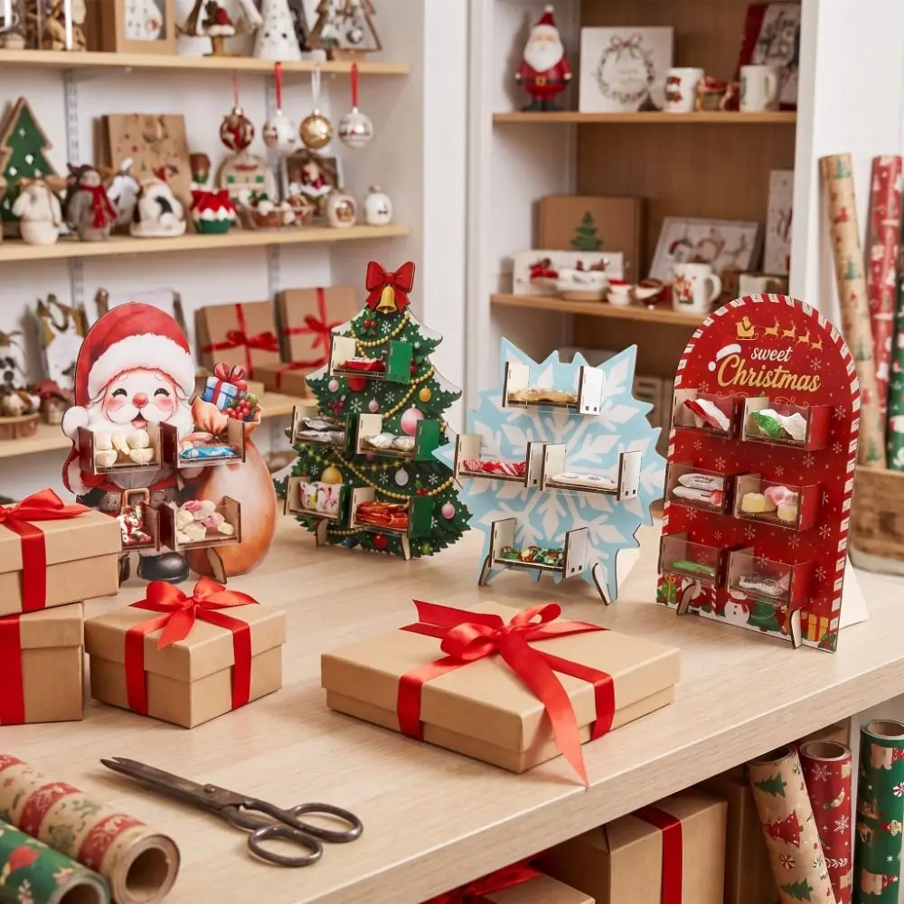 Atmosphere Xmas Tree Christmas Candy Display Rack Santa Claus Snowflake Storage Rack Wooden Decoration Desktop Ornament Gift
