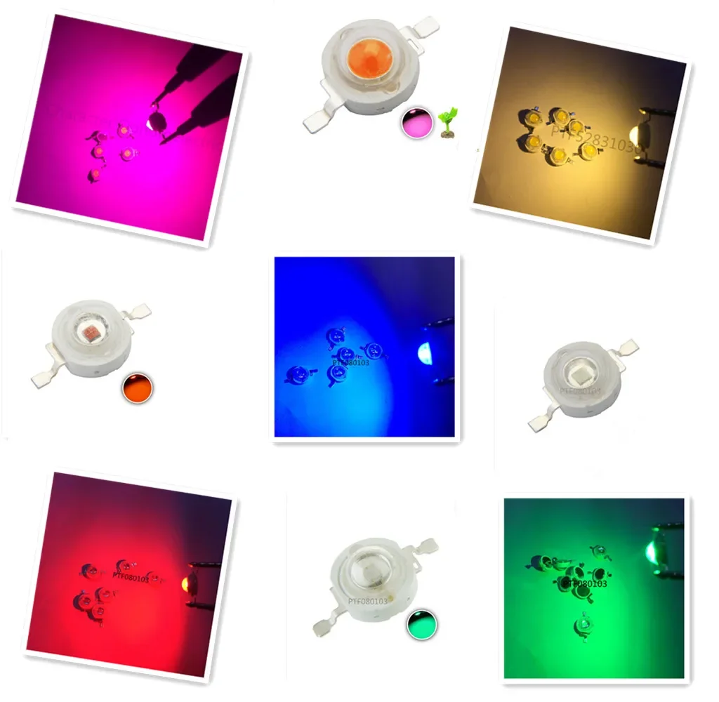 100 قطعة 1 واط 3 واط LED مصابيح LED عالية الطاقة سطوع فائق أحمر عميق 660nm أزرق ملكي 445nm وردي كامل الطيف أبيض أصفر مصدر الضوء