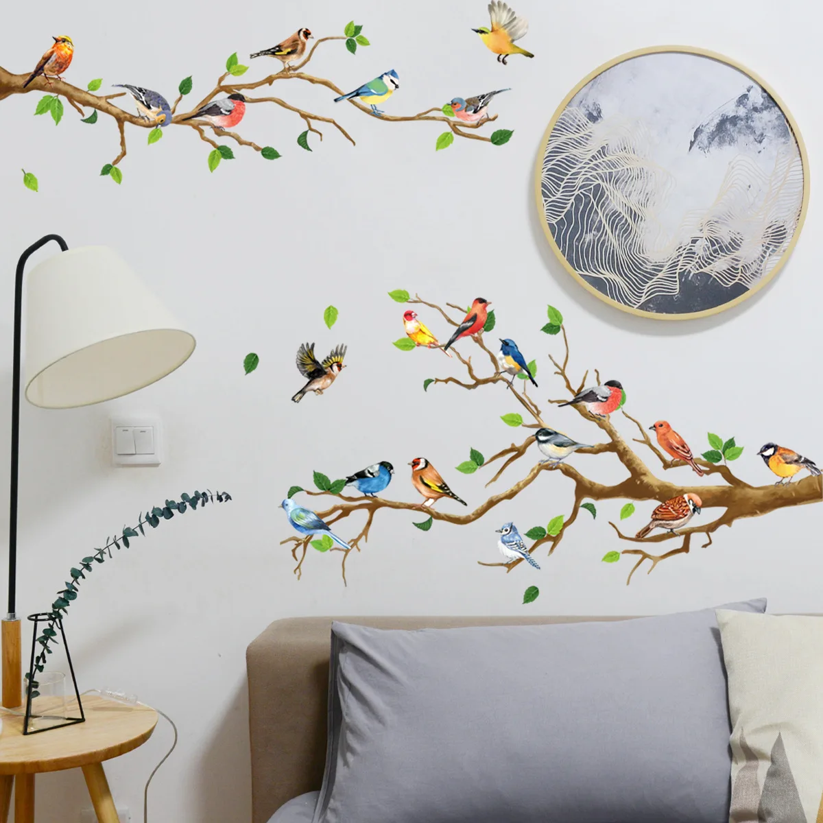 4pcs Artistic PVC Wall Decal, Colorful Birds On Branch Mural, Self-adhesive Removable Wall Art Sticker For Bedroom, Entryway, Li