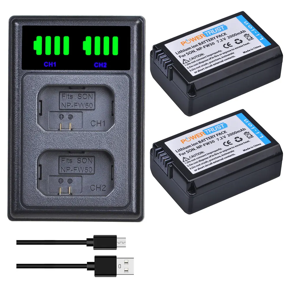 

2000mAh NP-FW50 NPFW50 NP FW50 Camera Battery and LED Dual Charger for Sony Alpha a6500 a6300 a6000 a5000 a3000 NEX-3 a7R