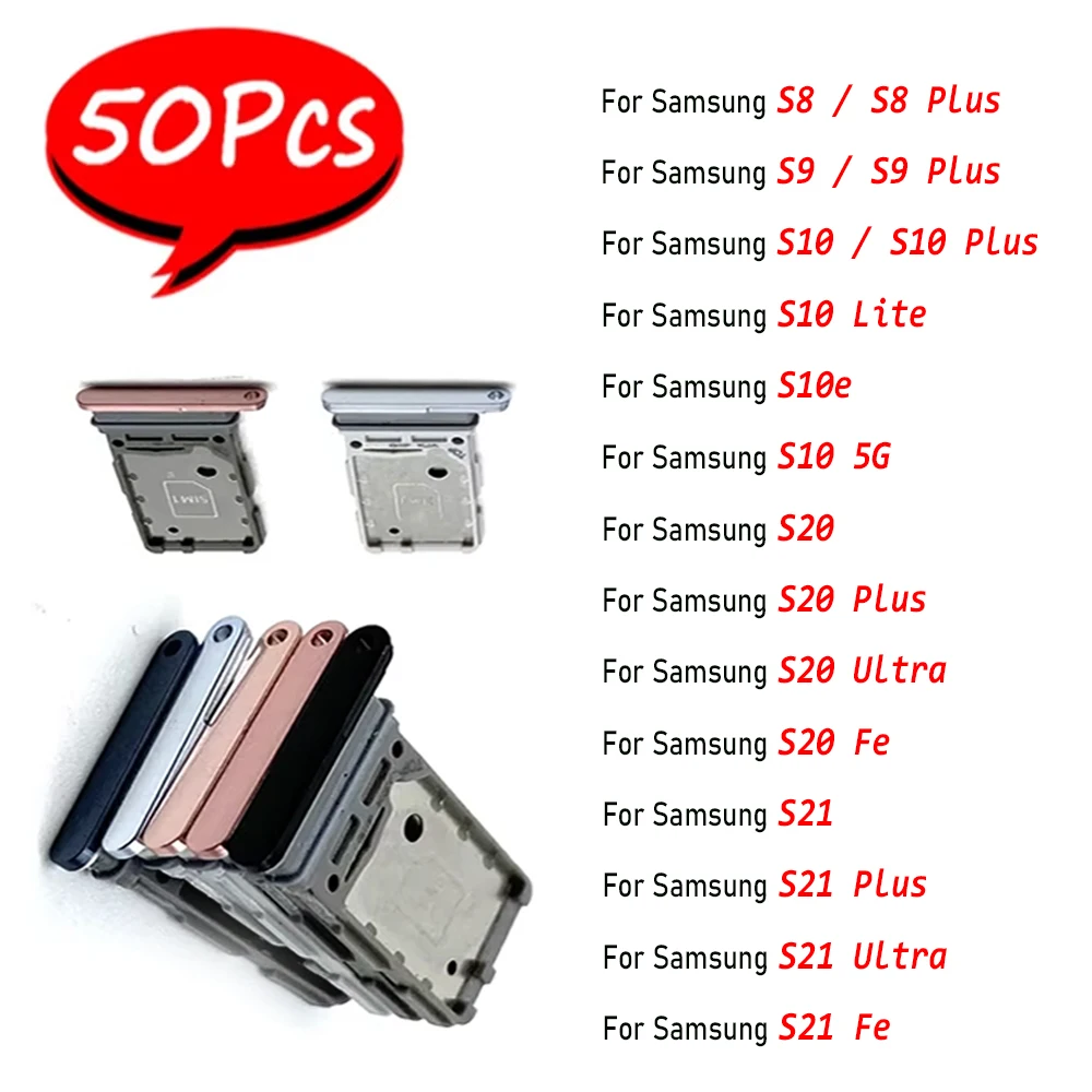 

50 шт., держатель для SIM-карты, слот для чипа, держатель для ящика, адаптер, гнездо для Samsung S8 S9 Plus S10 Lite S10E S20 Fe S21 Ultra