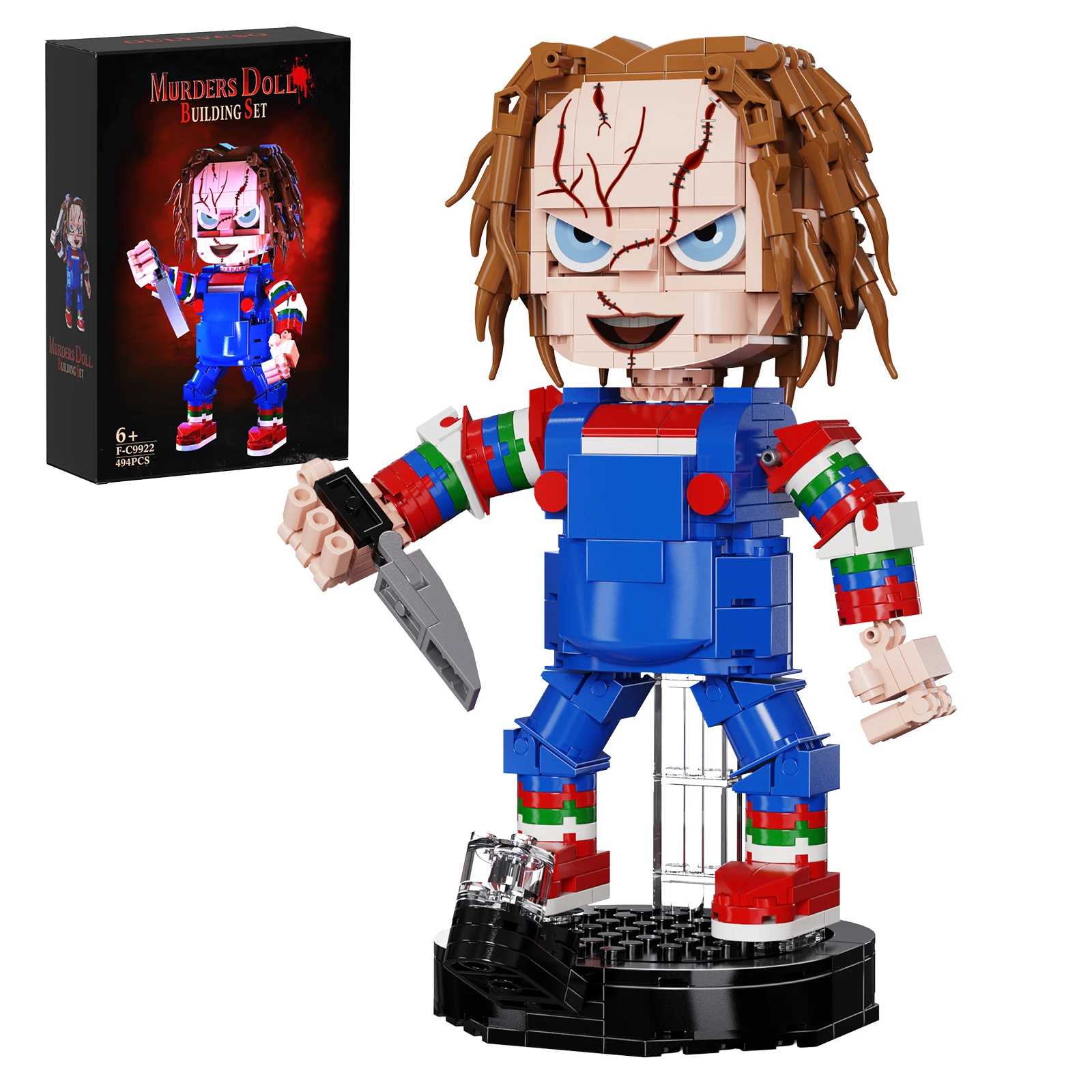 Horror Child's Play Chucky Brickheadz Building Blocks Set with Light Kit Horror Figures Model Toys for Halloween Gifts 494 Pcs