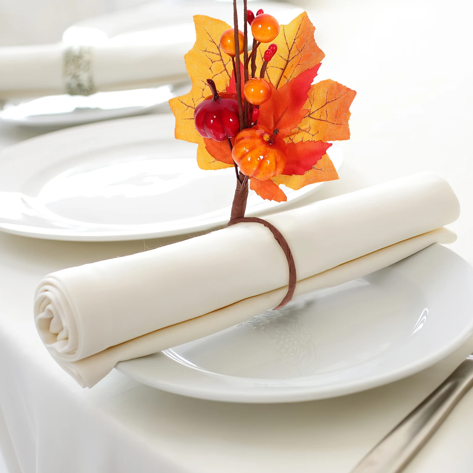 

12 Pieces Metal Maple Leaf Napkin Rings Fall Table Decor Thanksgiving Party Supplies Realistic Design Dining Accessories