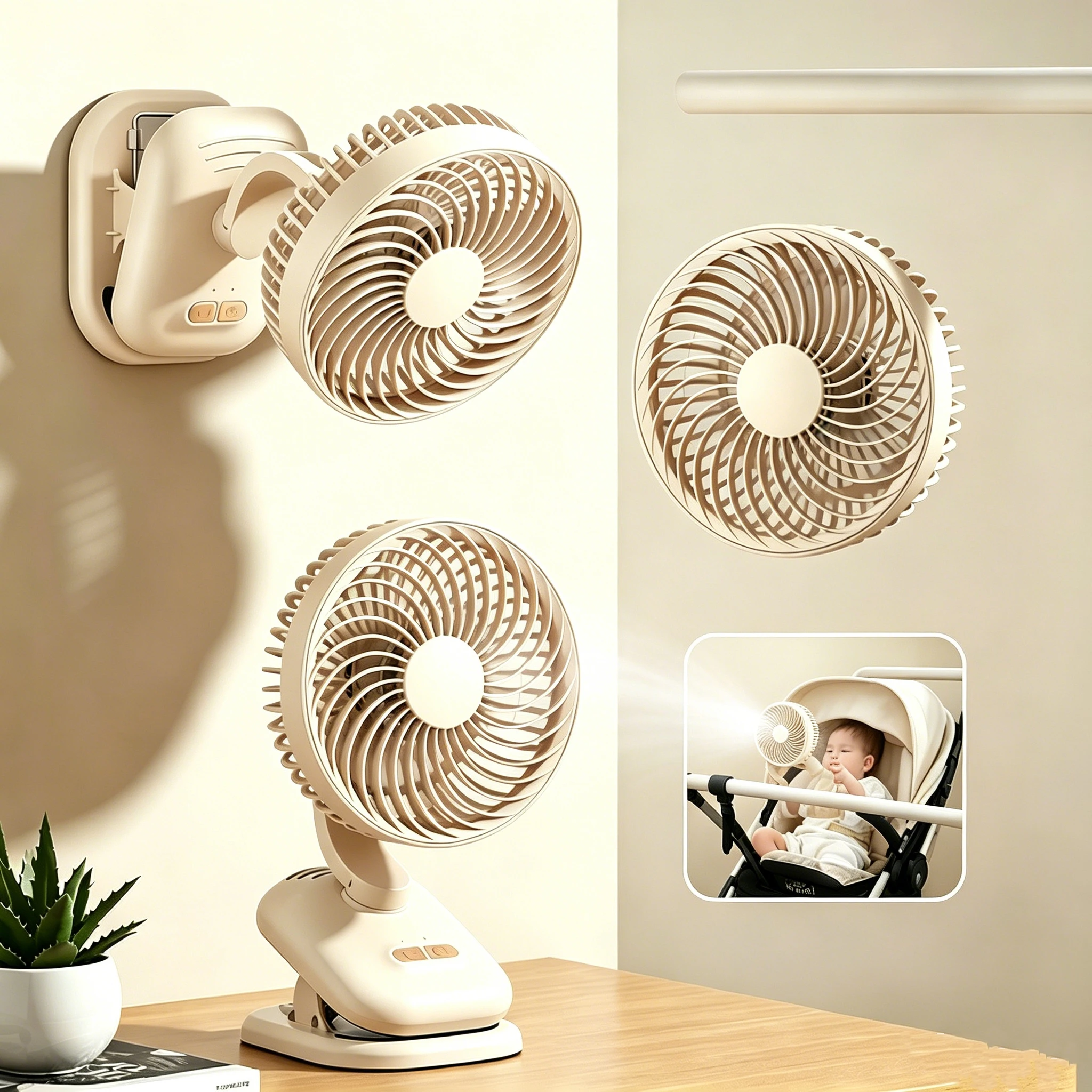 Portable Desk Fan 2000mAh Clip on Stroller Fan Rechargeable with 4 Speed Settings 120° Auto Oscillation Baby Stroller Parts