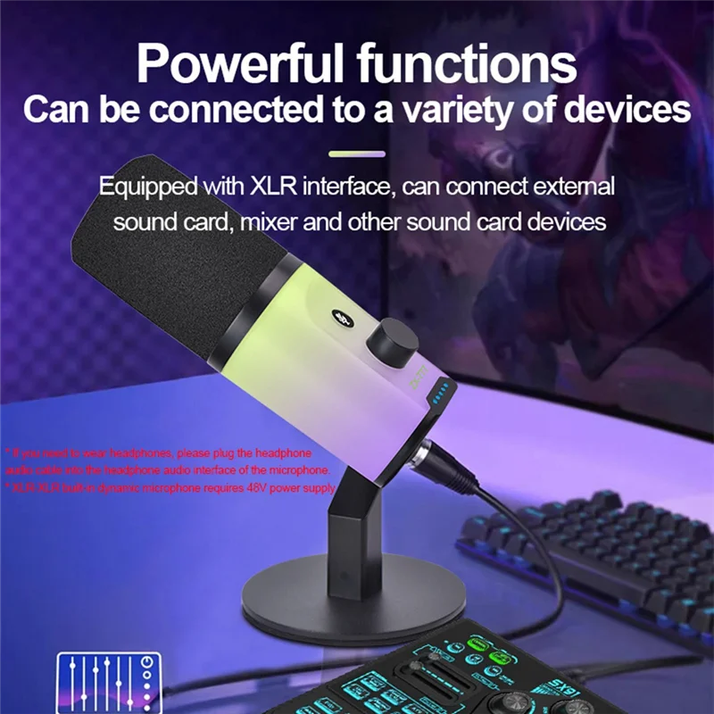 Podcasting 녹음 게임 라이브 스트리밍용 데스크탑용 FFYY-RGB 장착 USB/XLR 다이나믹 마이크 – 듀얼 인터페이스 모델