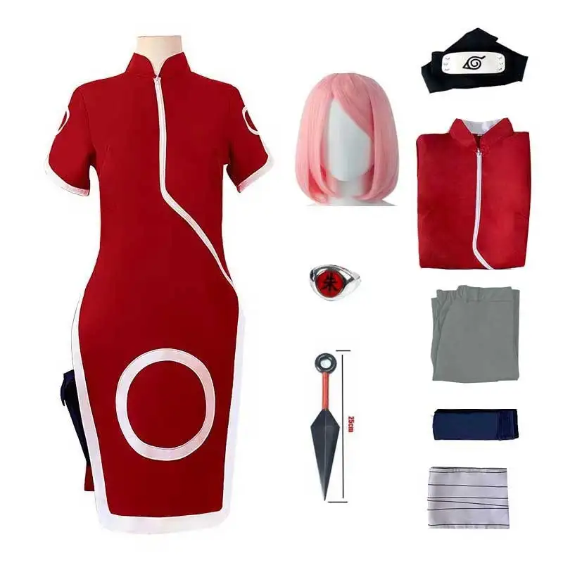 Anime Haruno Sakura Cosplay Outfit Halloween Kostüm Party Kimono Uniform für Frauen