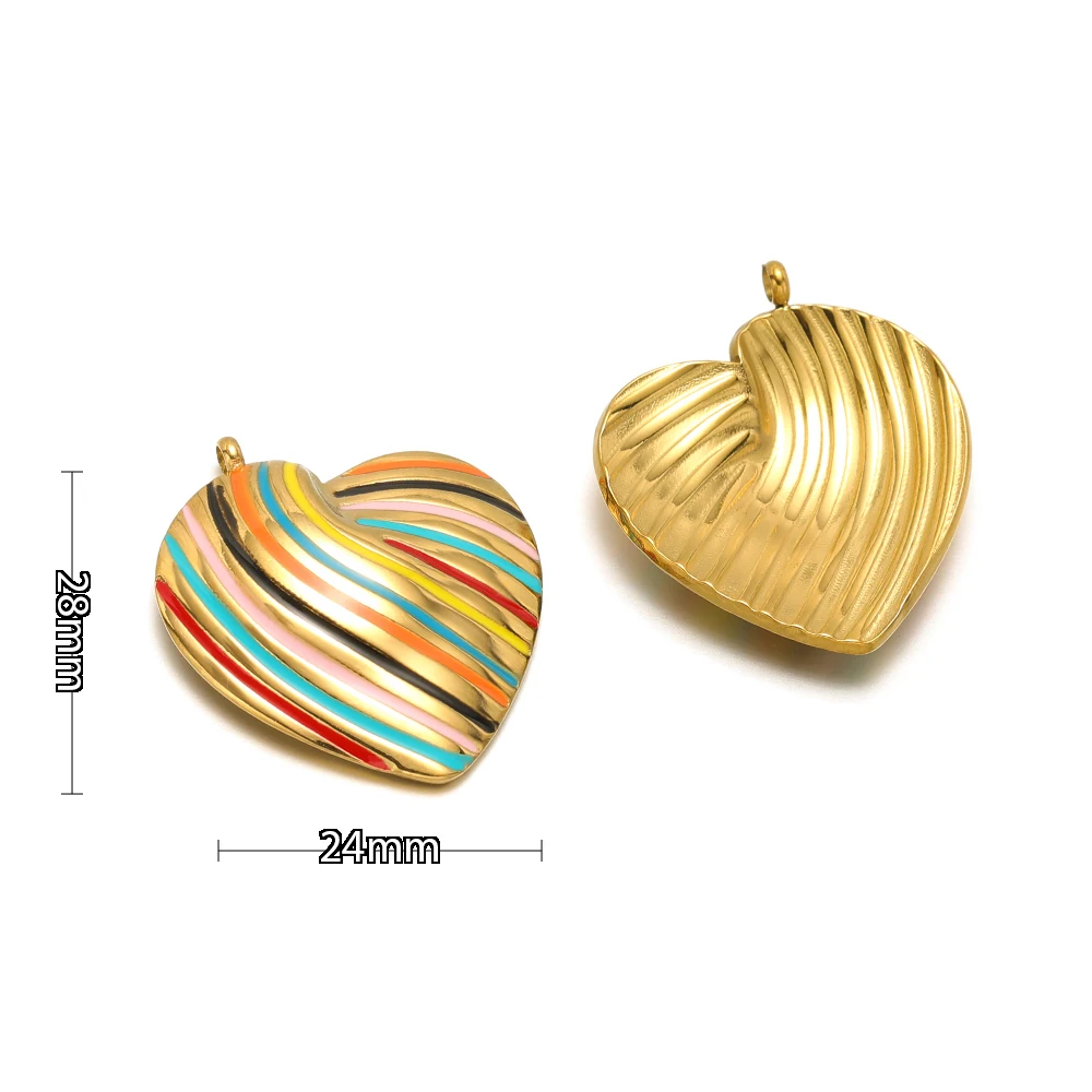 5 Stück 28mm Emaille-Herzanhänger aus Edelstahl, PVD-vergoldet, für Halsketten, selbstgemachte Ohrringe, DIY-Schmuckzubehör – Detail 3