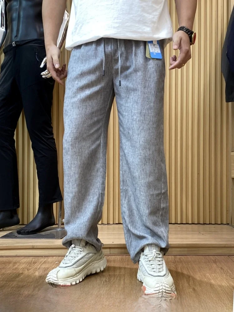

Summer Comfortable Linen Straight Leg Casual Pants Men's Lightweight Breathable Elastic Waist Versatile Cool Feeling Casual T...