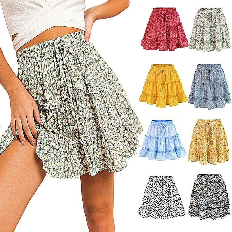 High Waist Ruffle Floral A Line Skirt Short Skirts Summer Spring Women Mini Skirts