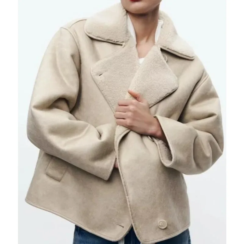 أزياء شخصية فو الفراء المتكاملة الشتاء الشارع نمط المرأة فضفاضة الوجهين سترة فو الجلد المدبوغ الصوف معطف سميك #6