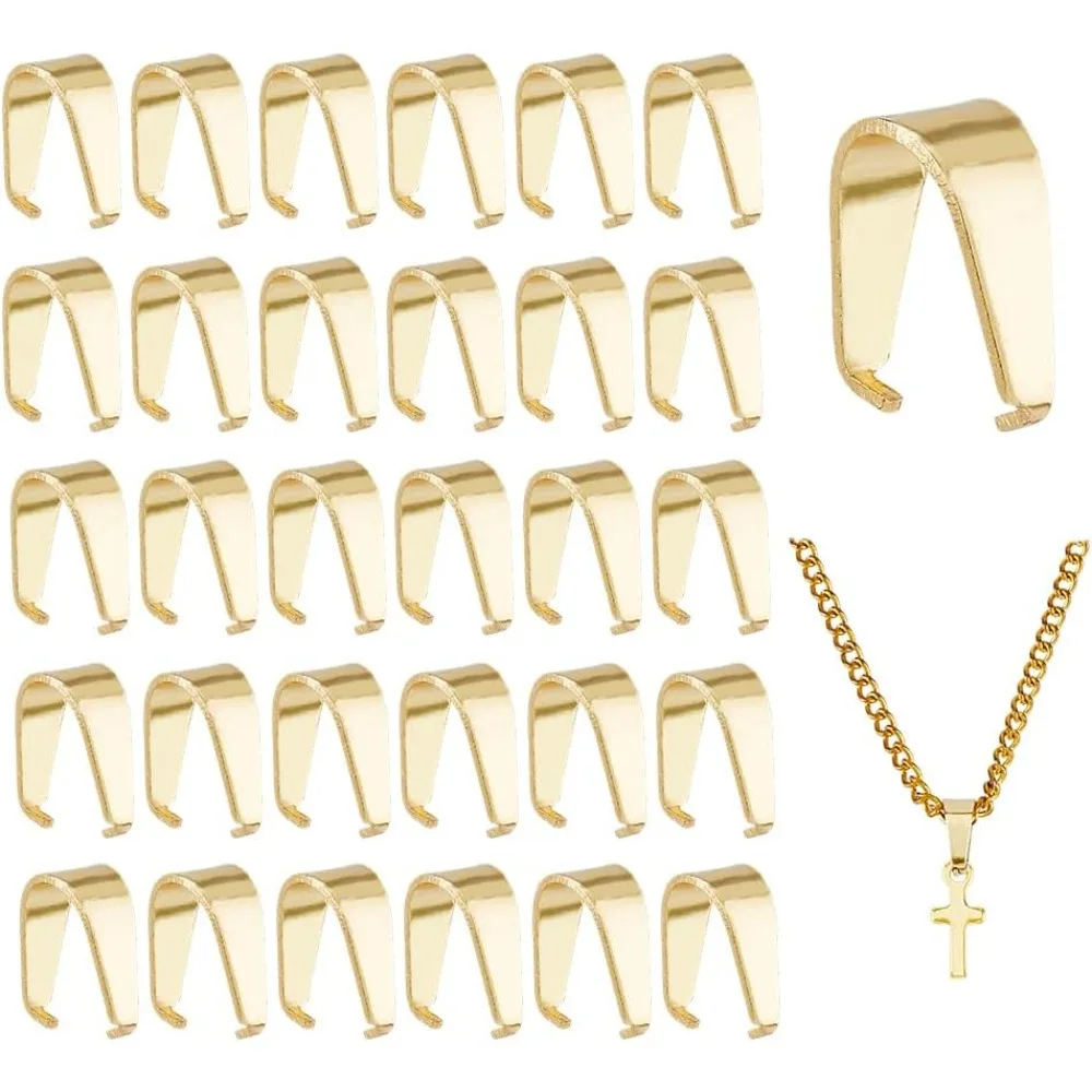 100 pçs de aço inoxidável pitada bails pequeno pingente pitada bail clipe 7x6.5x3mm pitada clipe fechos 18k banhado a ouro acabamento colar