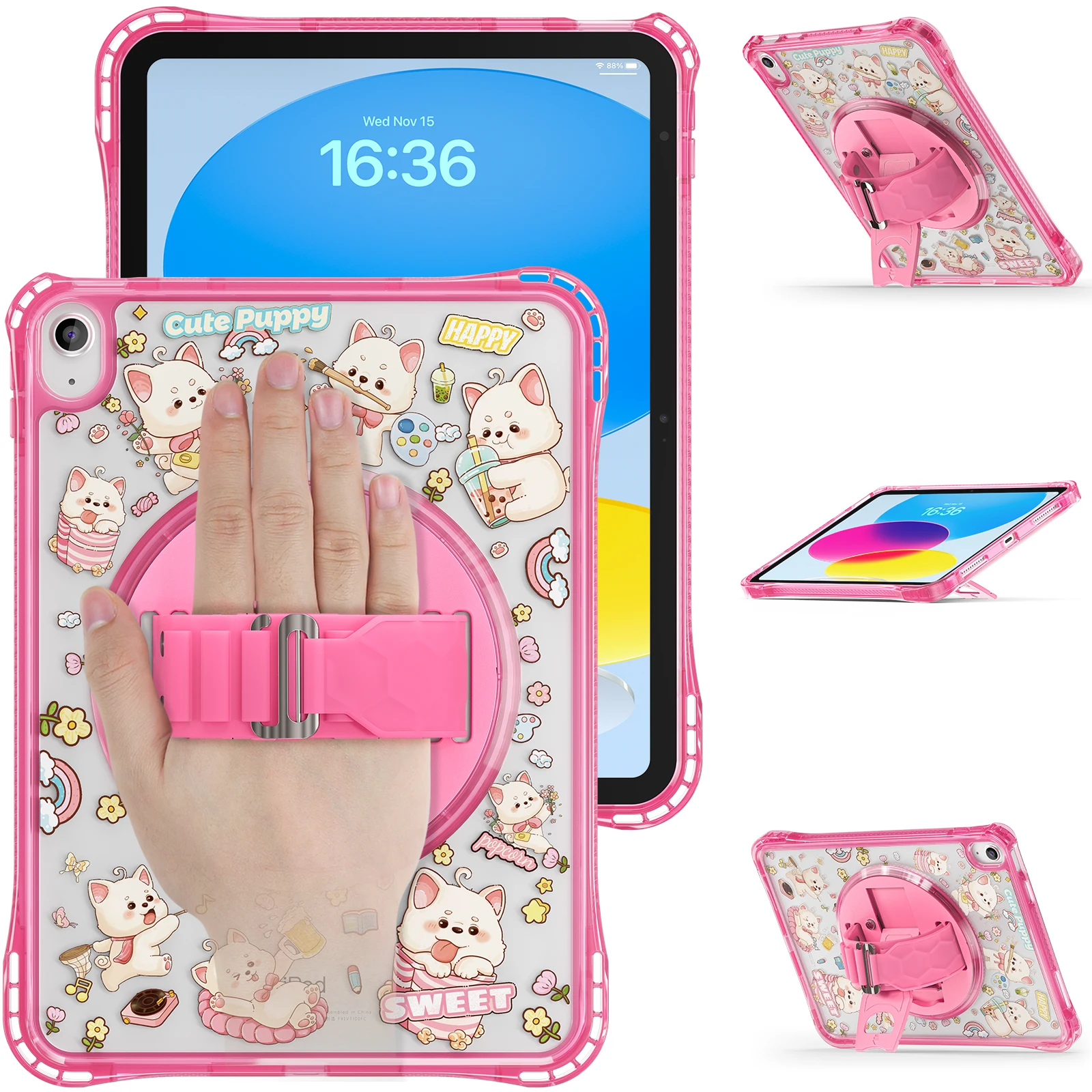 

For iPad mini 7 6 10 2022 Air 5 4 10.9" Pro 11 4th 3th 2 1 Air 11 2025 2024 360 Rotation Hand Strap Kickstand Cover Tablet Case