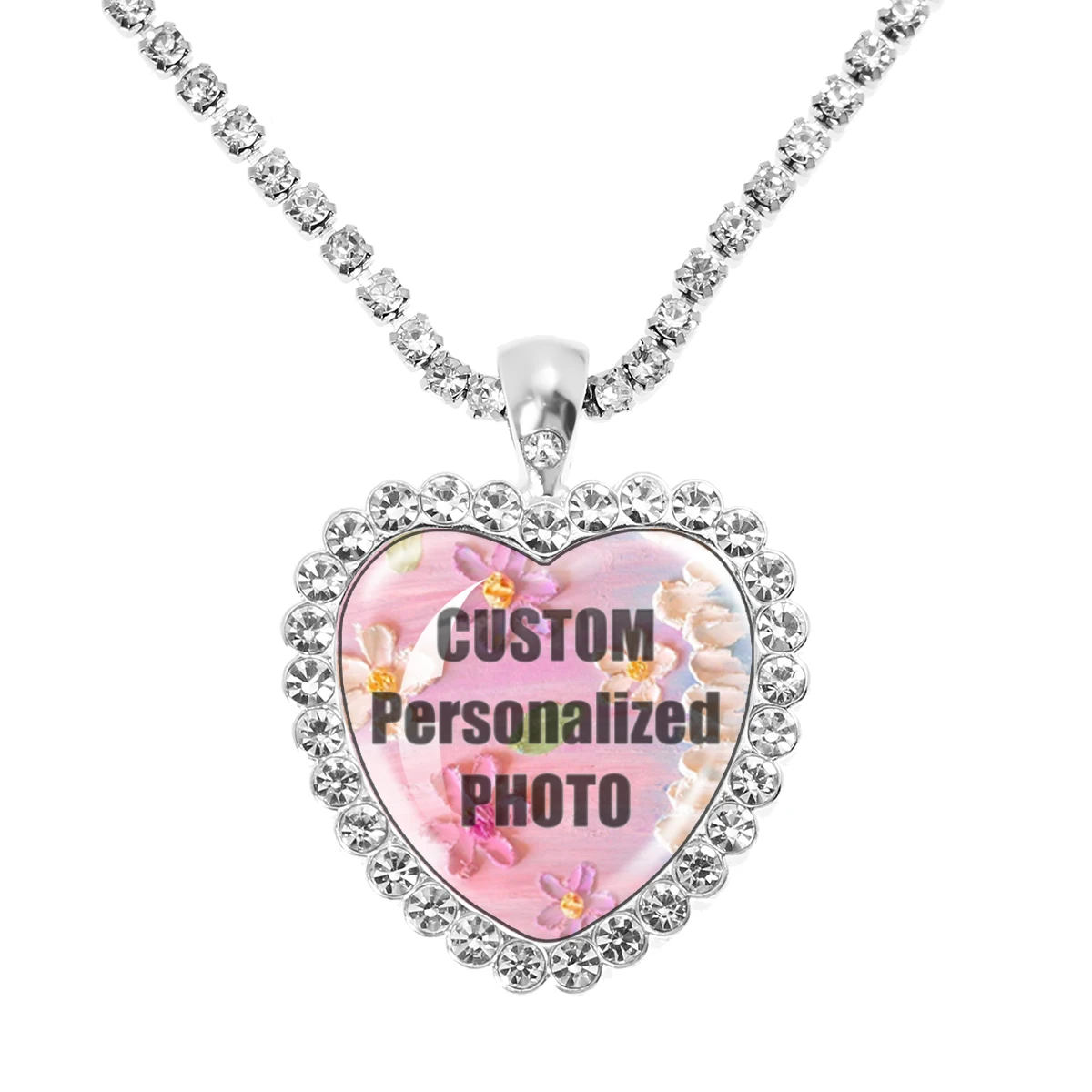 20mm/25mm Heart Necklace Personalized Rhinestone Peach Multiple Style Dad Mom Grandpa Family Custom Memorial Gift for Girlfriend