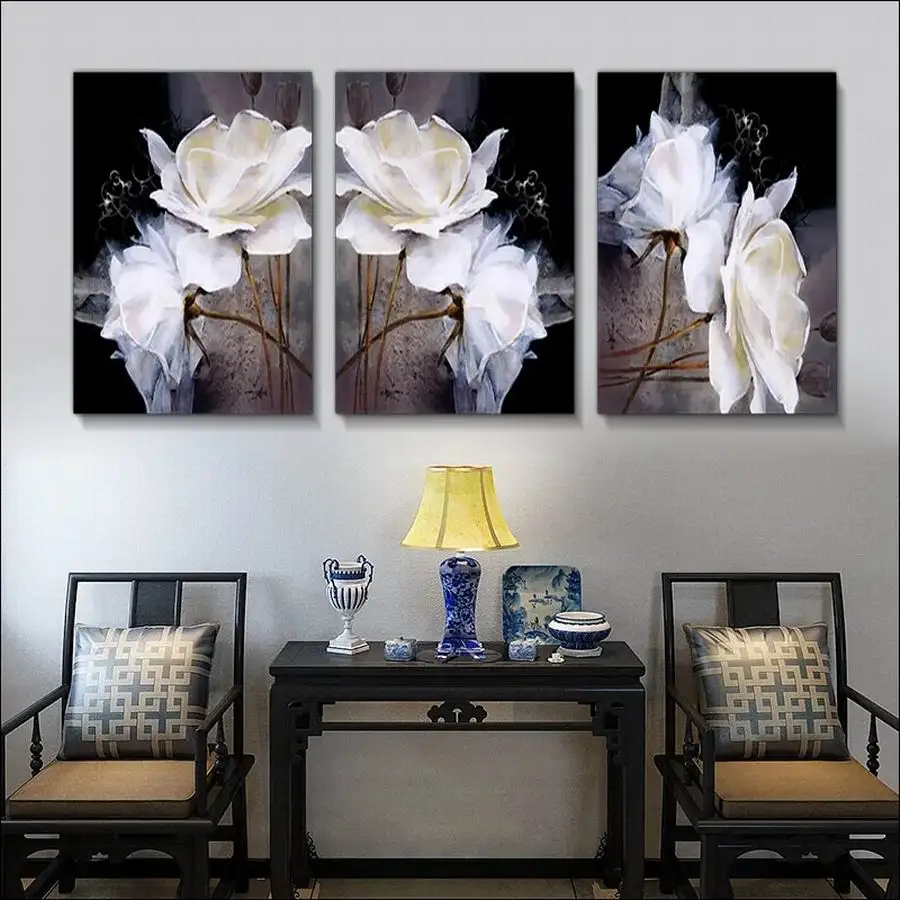 3 Piece Set Diamond Painting White Flower Full Square Round Drill Mosaic Embroidery Triptych Floral Diy Rhinestone Picture