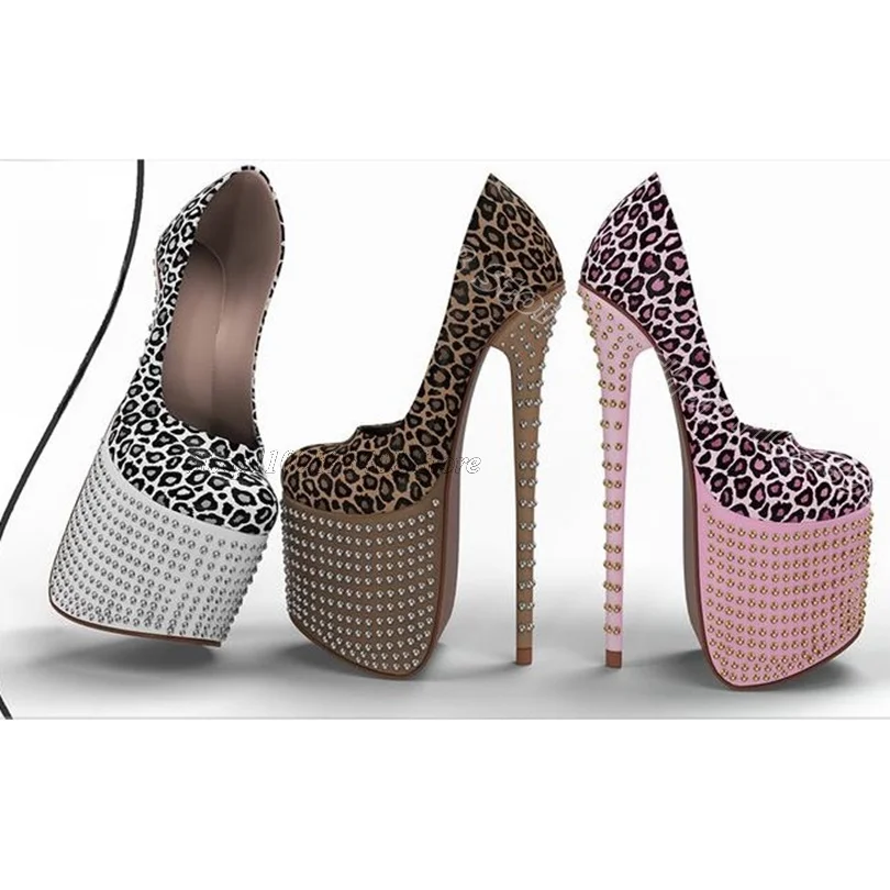 

Leopard Print Rhinestone Decor Pumps Platform Round Toe Stiletto New Fashion Women Party Dress Shoes 2025 Zapatos Para Mujere