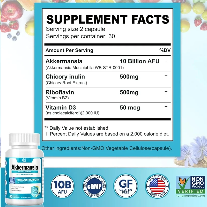 Akkermansia Muciniphila Probiotics High - Probiotics that promote digestive and immune health -10 billion AFU+organic prebiotics