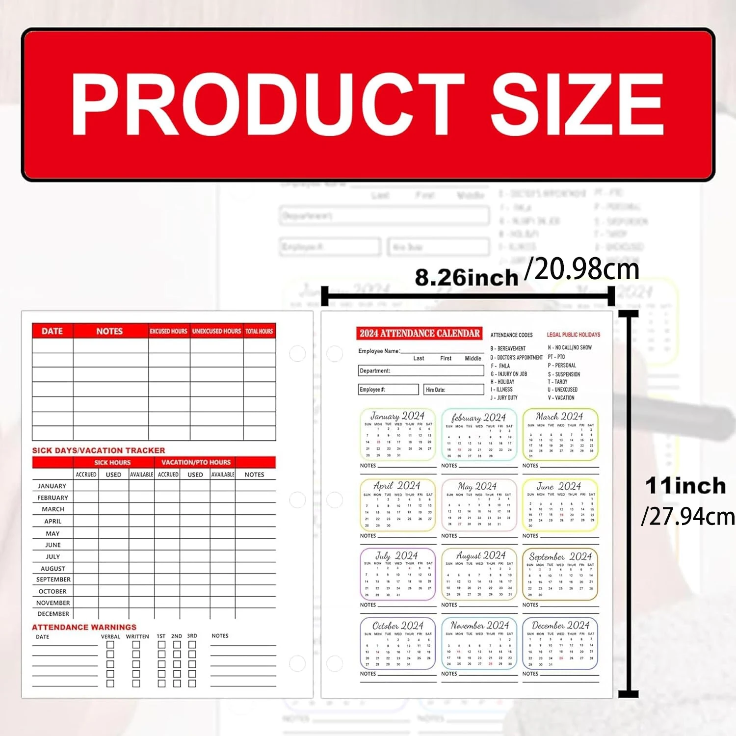 25 Sheets of 2025 Attendance Calendar Work Tracker Attendance Calendar Cards 8.26 x 11.69 Inch - Employee Work Tracker 2025