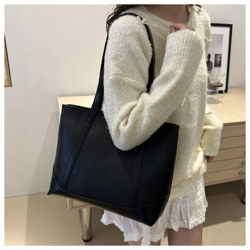 

Large Capacity PU Tote Bag Handbag Portable Women Shoulder Bag Lightweight Korean Style Ladies Commute Bag Office Worker