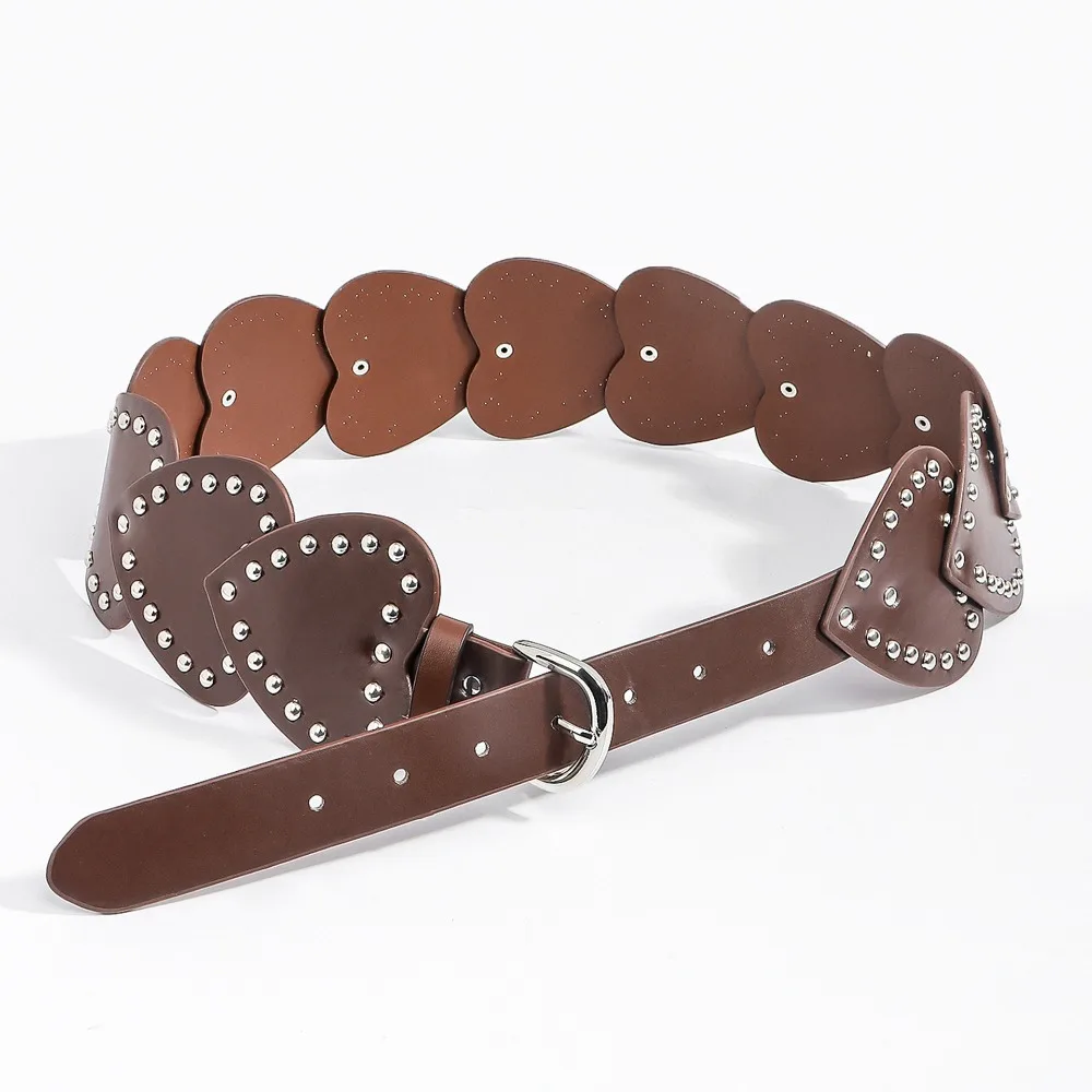 خمر الحب القلب واسعة حزام للنساء فاسق بولي Leather الجلود برشام حزام خصر Y2k الأمريكية الرجعية فستان حزام البنطال الجينز الشارع الشهير