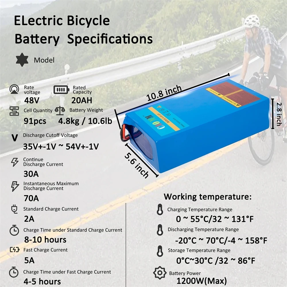 CaoMM 36 V 48 V 52 V Ebike-Akku mit Ladegerät, Elektrofahrrad, Li-Ionen-Lithium-Akku, 8 10 20 Ah, für Fahrrad, Roller, Motorrad