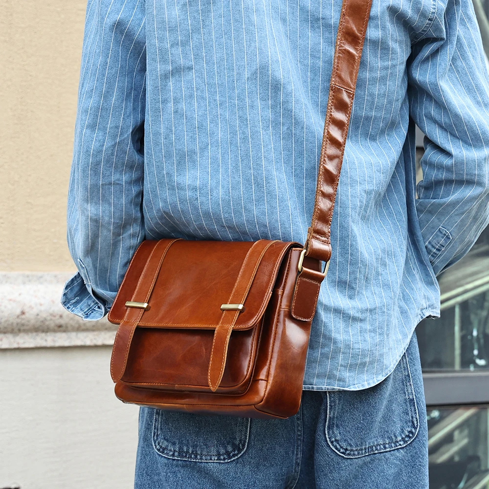 Cowhide Men's Crossbody Bag Vintage Leather Men's Bag Large Capacity Messenger Bag Men's Shoulder Bag