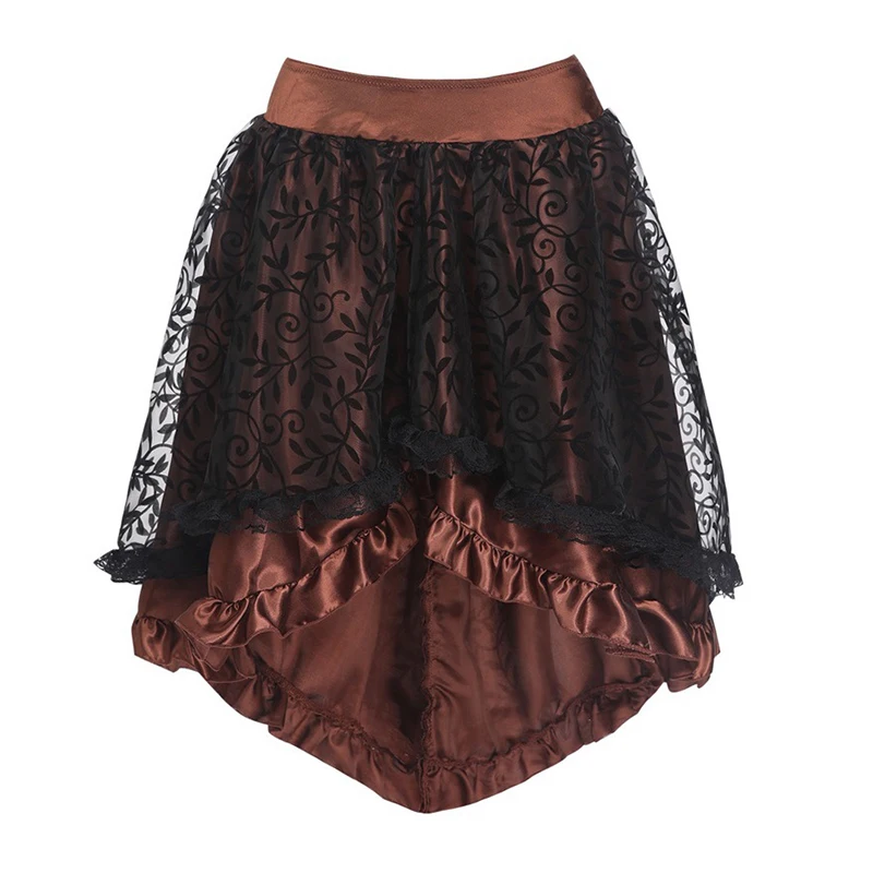 

New Women's Short Skirt Black Lace Irregular Hem Skirt Retro Back Zipper Knee Length Skirt Fashion Role-playing Stage Costume