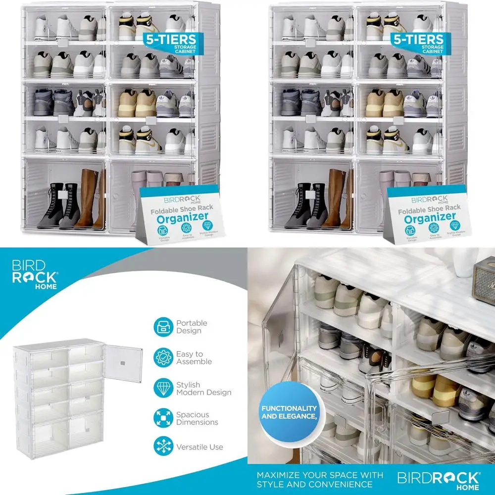 5-Shelf Foldable Closet Shoe Rack with 8 Clear Cubes and 2 Doored Cubes for Various Footwear Storage