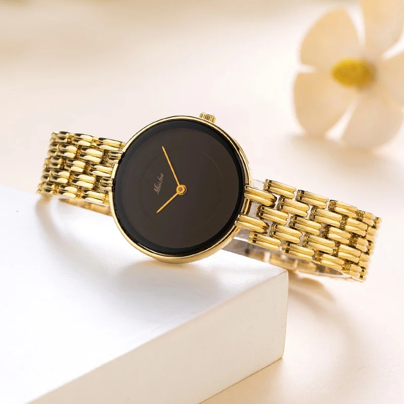 Official brand of free shippingTop-Selling Product Fashion Simple Golden Black Plate Exquisite Waterproof Quartz CoupleExquisite