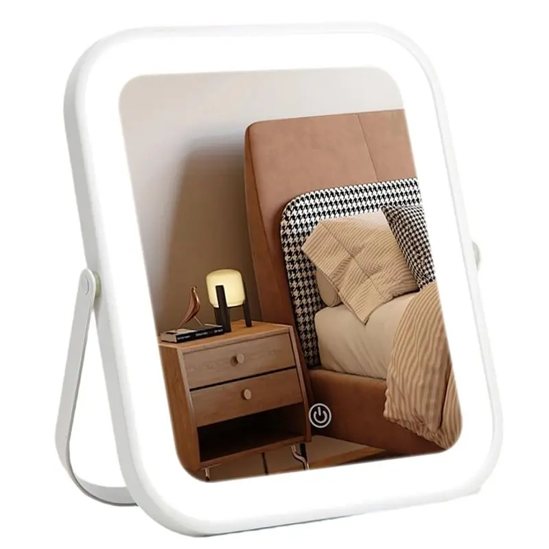 

AB41-Portable 8" By X 10" Lighted Vanity Mirror With 3-Color Dimmable LED 360° Rotation Makeup Mirror For Bedroom Desk Or Travel