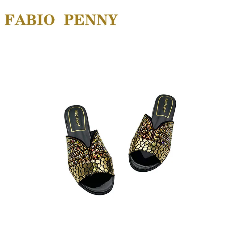 Fabio Penny summer fashion bright drill the instep party platform women's slippers