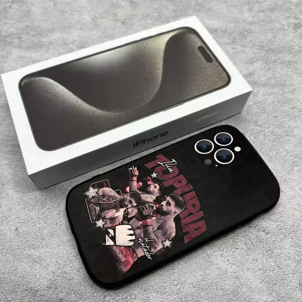 حافظة هاتف Ilia Fighting T-Topuria لهاتف iPhone 17,16,15,14,13,12,Pro,Max,Plus,E,SE4,Air,Mini Black Soft Box