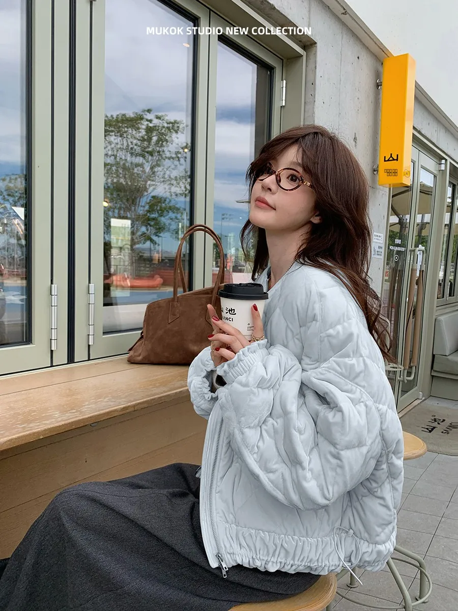 

MUKOK 90 White Du down Simulation Silk Velvet Diamond Flower Bud down Jaet ort Outerwear Commute Sle Straight...