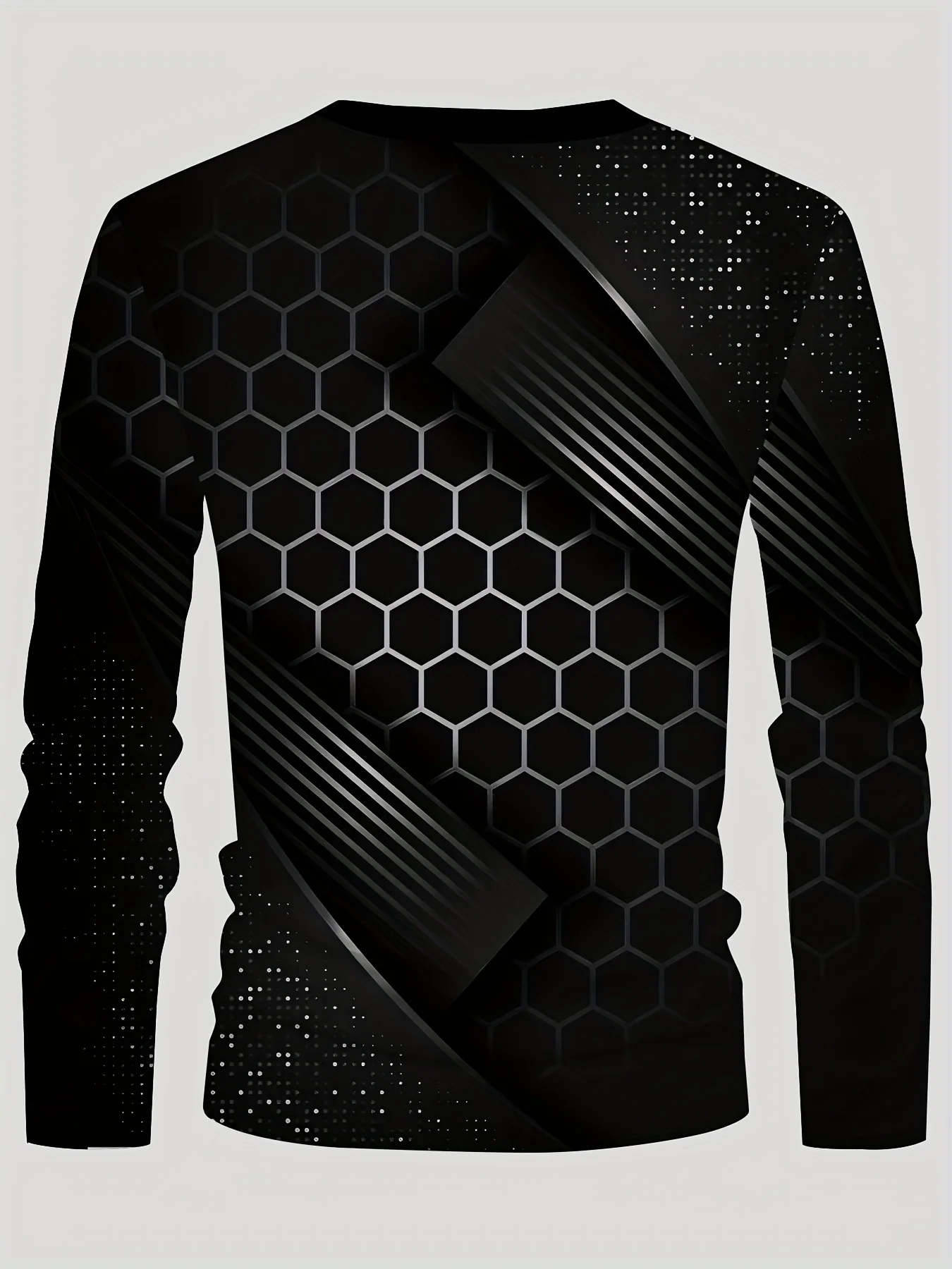 Fashion Men 3D Honeycomb Geometric Long Sleeve T Shirt Crew Neck Casual Streetwear Graphic Tops Male Autumn Daily Outfit