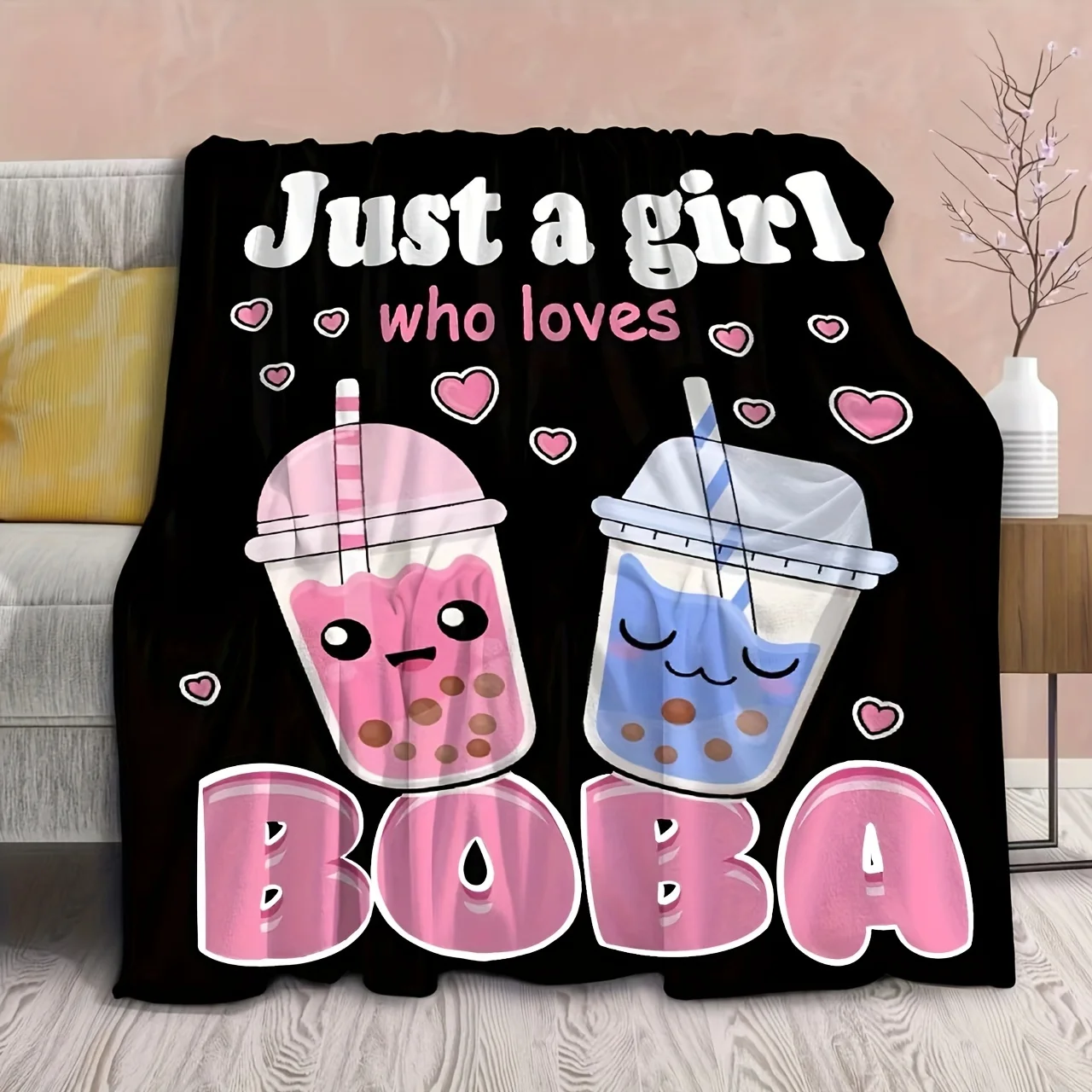 

Флисовое одеяло Just a Girl Who Loves Boba, мягкое и уютное одеяло для любителей пузырькового чая, уникальная идея подарка для модных девушек, идеальный домашний декор