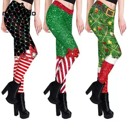 Nadanbao 2024 Christmas Santa Striped Yoga Pants Leggings Slim Mid Waist Elastic Women's Pants Digital Printing Leggings